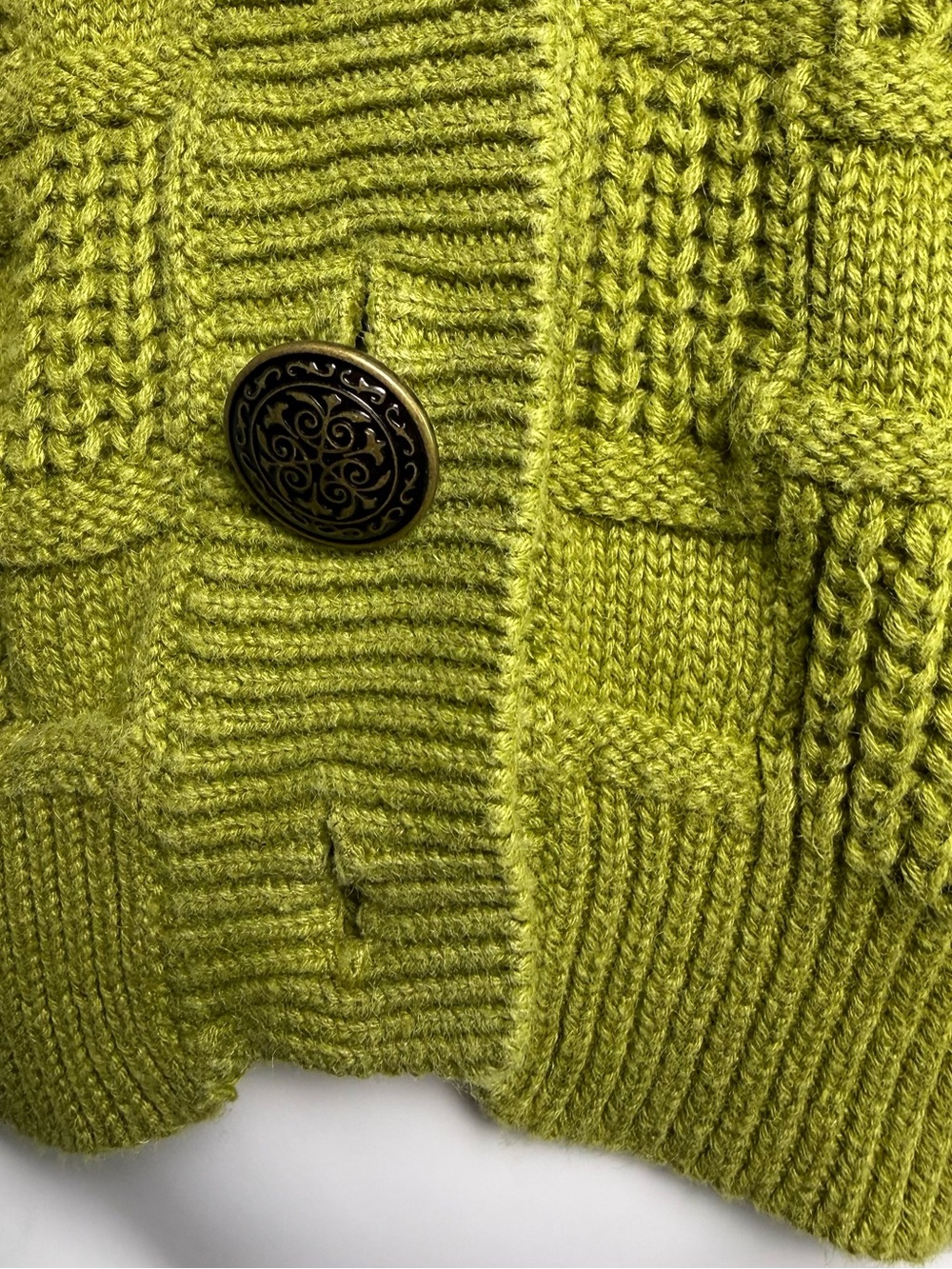 Express Olive Green Checkerboard Button-Up Cardigan - Picture 8 of 8